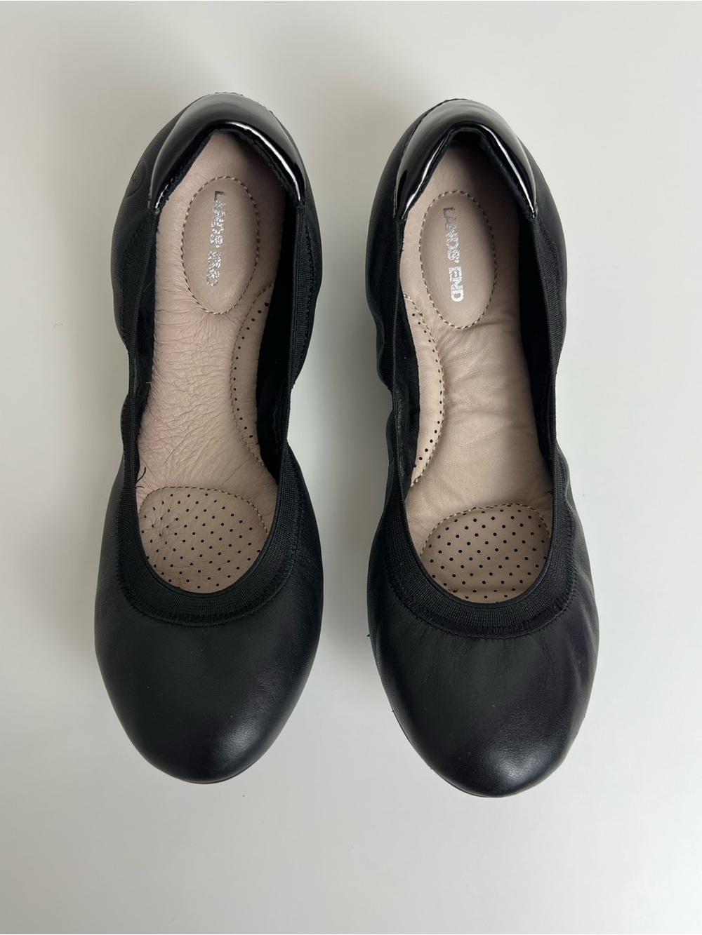 Lands End Ballet Flats Black Leather Comfort Slip On Shoes US 7.5 EU 38 Academia